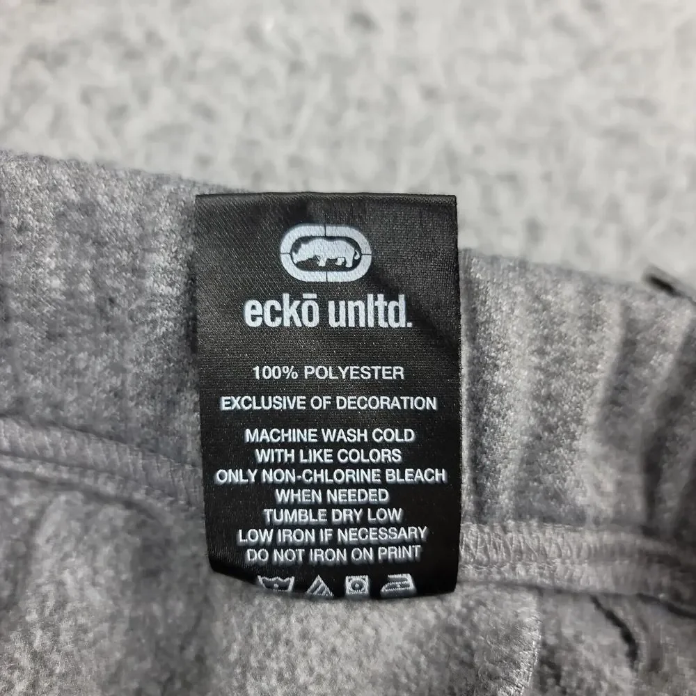 Ecko Unltd. Pants Mens Medium Gray Cuffed Jogger Spellout Athleisure Casual Logo